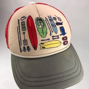 Patagonia Kids Hat Cap Snap Back Trucker Red Gray Outdoor Camping Graphic